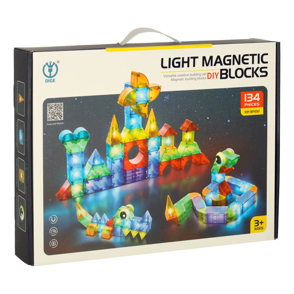 Klocki magnetyczne konstrukcyjne świecące elementy figury 3D 134 el.